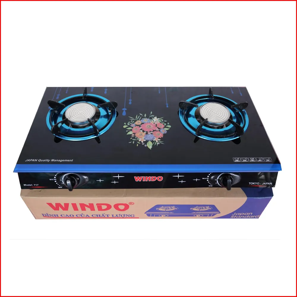 Bếp ga đôi kính cường lực Windo 717 hồng ngoại