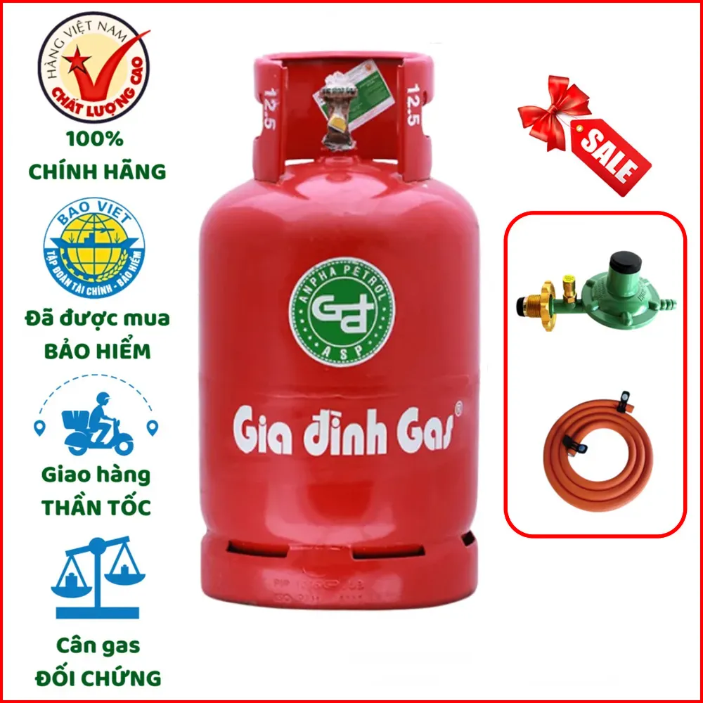 Bộ Bình Dây Van Gas Gia Đình Đỏ 12kg
