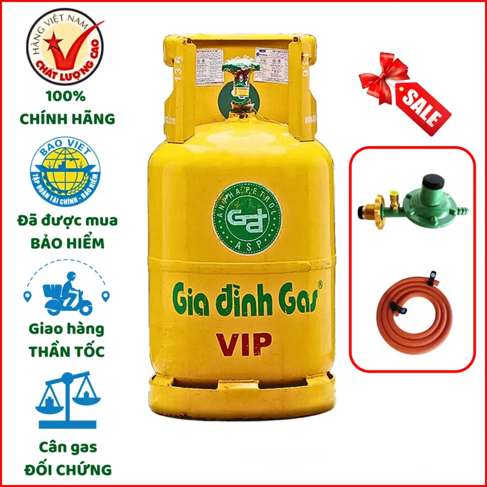 Bộ Bình Dây Van Gas Gia Đình Vàng 12kg