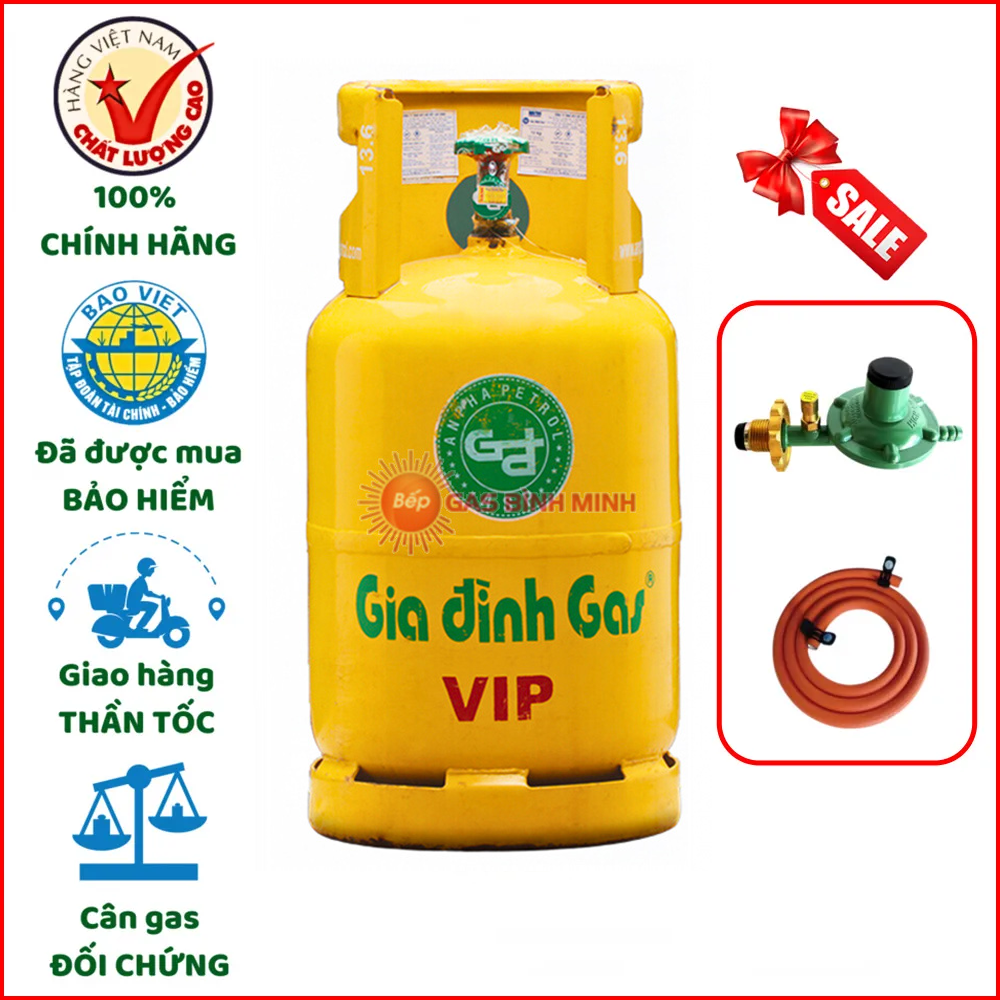 Bộ Bình Dây Van Gas Gia Đình Vàng 12kg