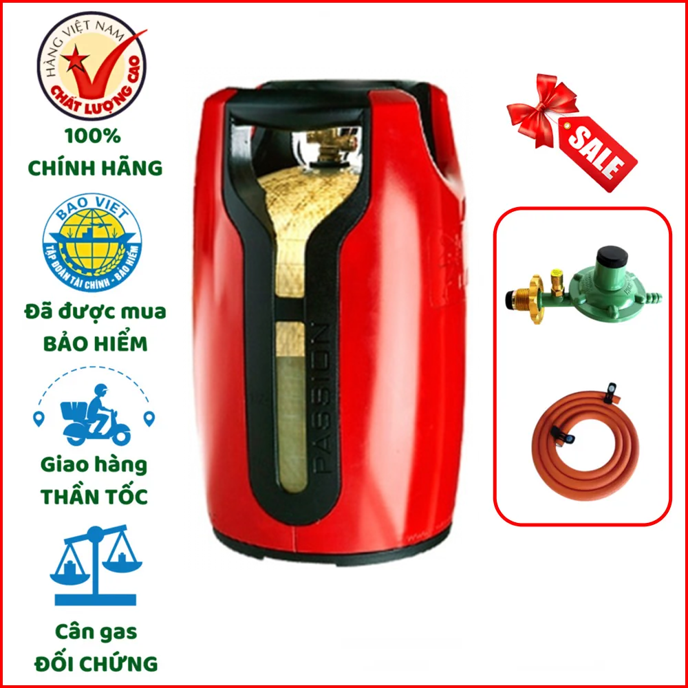 Bộ Bình Gas Miss Composite 12kg đỏ + dây van gas