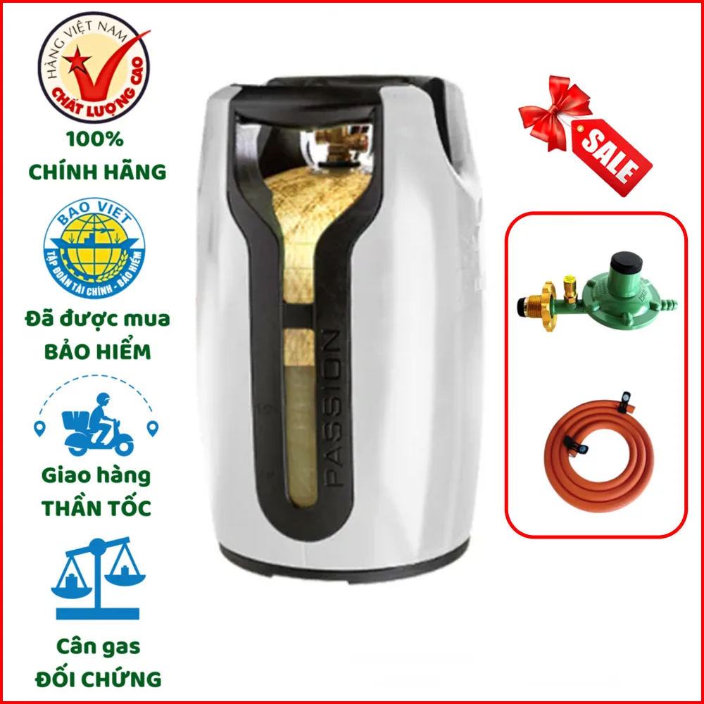 Bộ Bình Gas Miss Composite 12kg xám + dây van gas