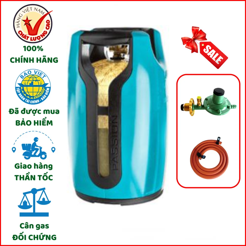 Bộ Bình Gas Miss Composite 12kg xanh + dây van gas