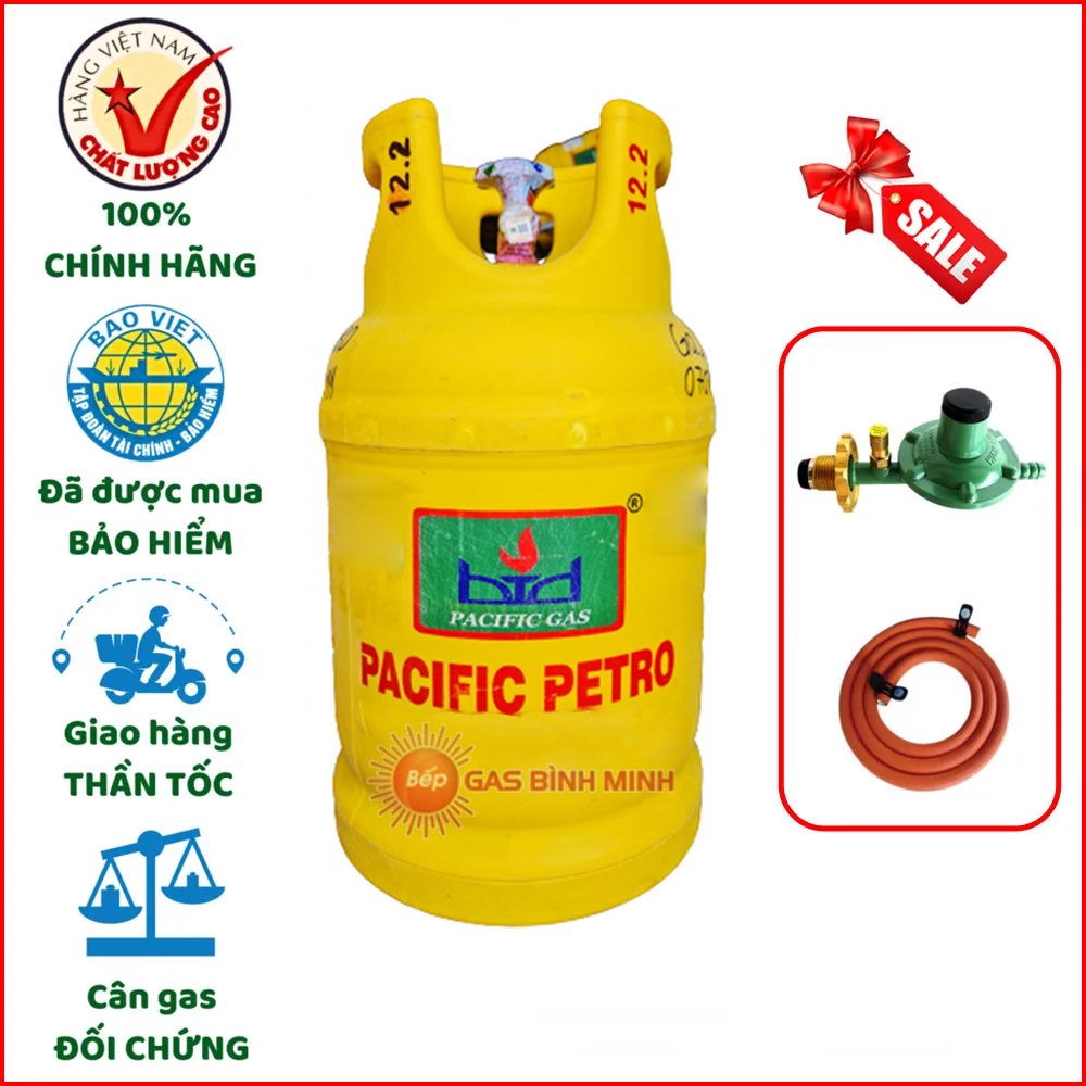 Bộ Bình Gas Pacific Petro 12kg vàng + dây van gas