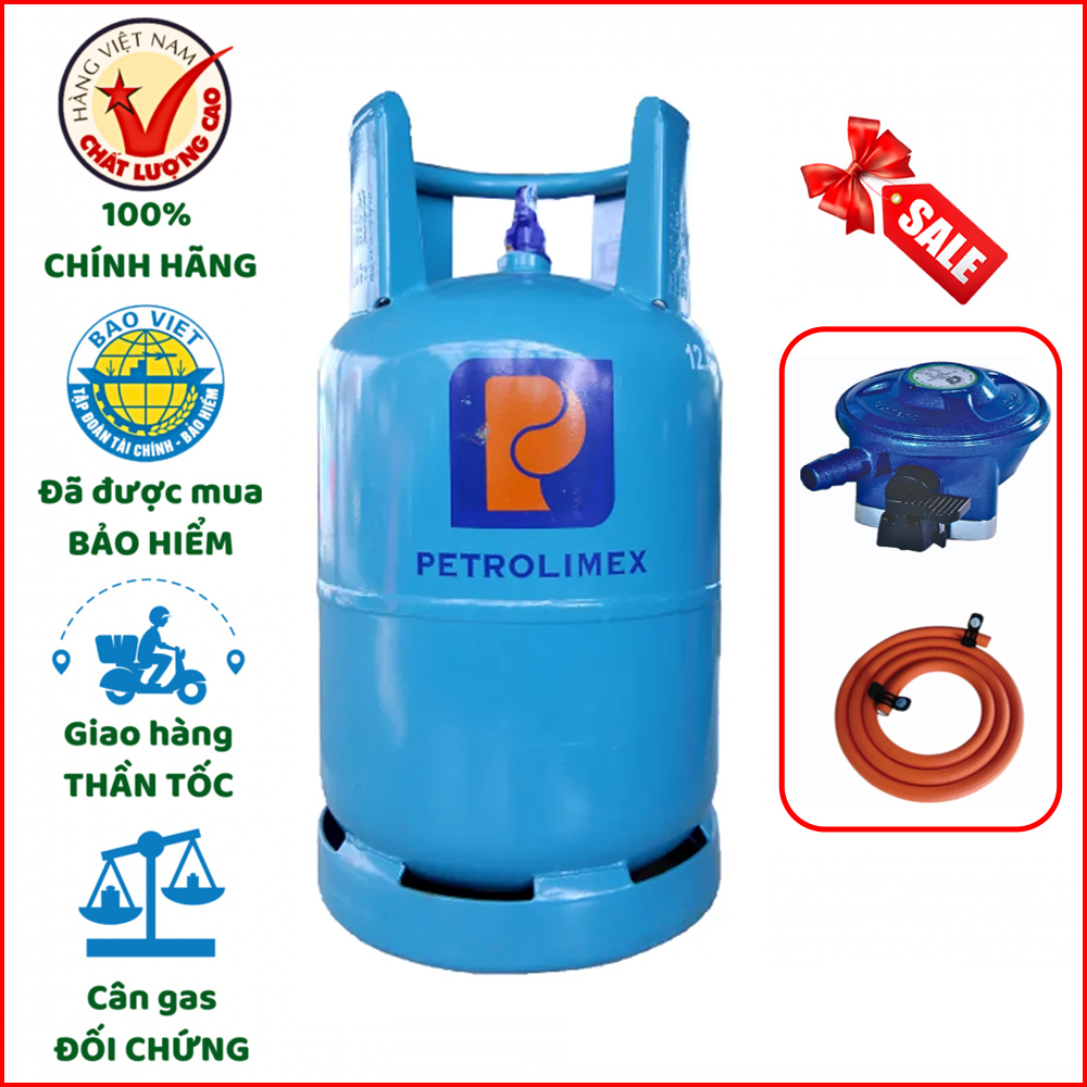 Bộ Bình Dây Van Gas Petrolimex Xanh 12kg