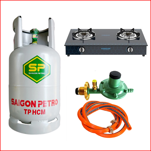 Bộ Bình Bếp Gas Đôi Sunhouse Dây Van Tự Động